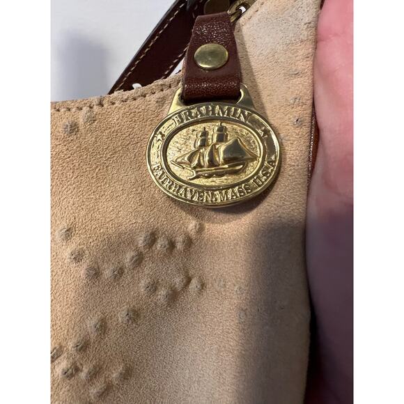 Brahmin Vintage Tan Suede Leather Brown Baguette Purse - Picture 7 of 9